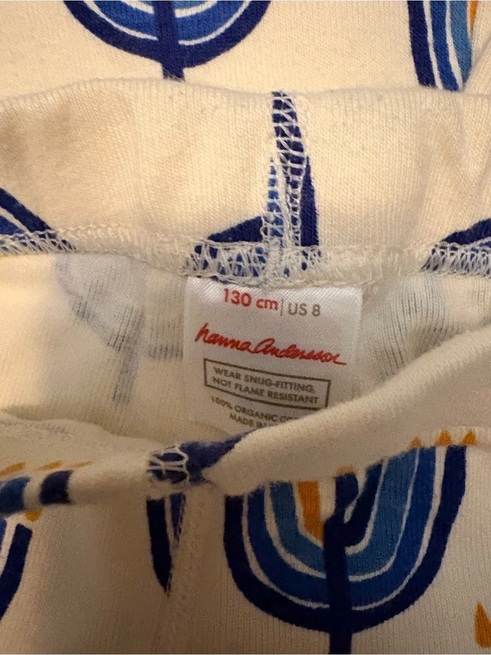 Hanna Andersson Cream Pajama Set with Blue and Yellow Menorah Print